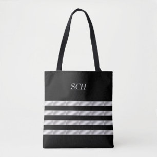 Black, Silver, Striped Tote Bag