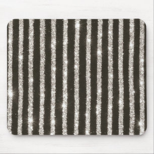 Black Silver Stripes Glitzy Glitter Mouse Pad