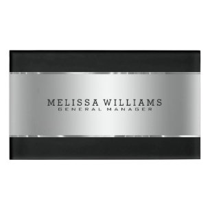 Black & Silver Stripes Modern Geometric Design Name Tag