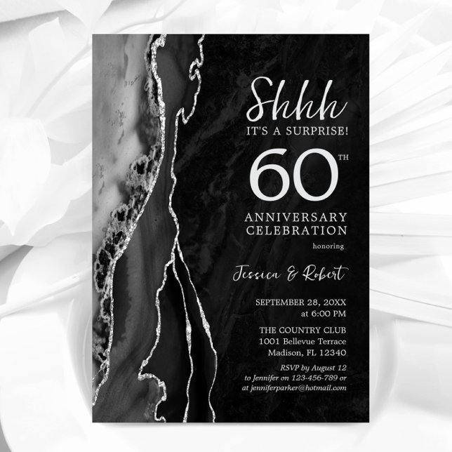 Black Silver Surprise 60th Anniversary Invitation (Creator Uploaded)