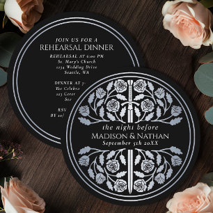 Black Silver Sword Royal Wedding Rehearsal Invitation