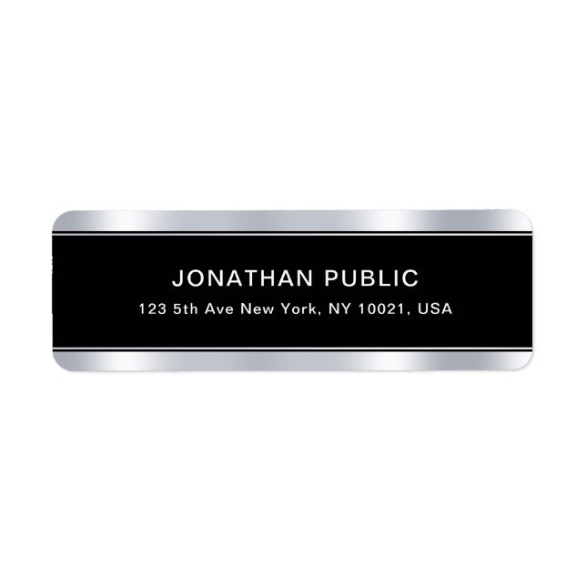 Black Silver Template Modern Glam Return Address (Front)