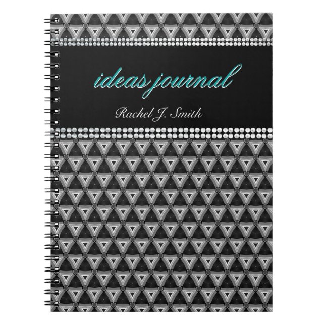 Black Silver Triangle Custom Name Journal Notebook (Front)
