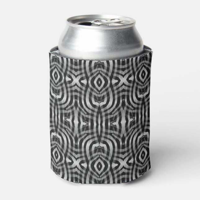 Black Silver Tribal Tattoo Pattern Personalised Can Cooler (Can Front)