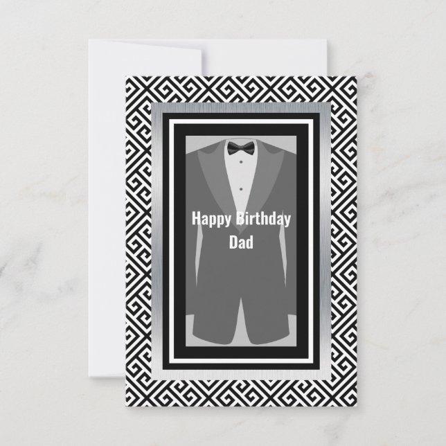 Black, silver tuxedo birthday dad tuxedo thank you card (Front)