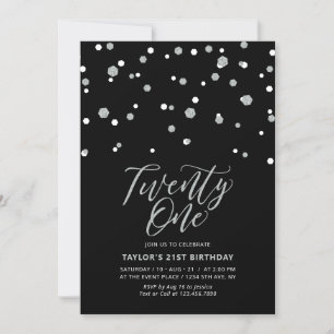 Black & Silver Twenty One 21st Birthday Party Invi Invitation