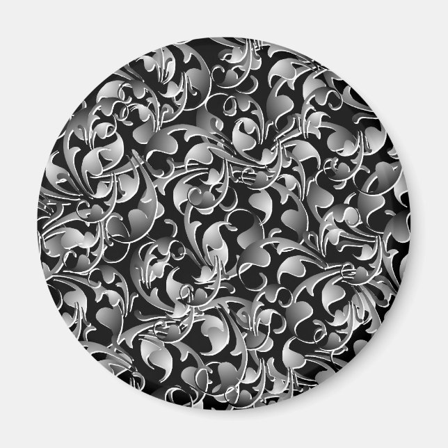 Black & Silver Twining Leaves Magnet (Front)