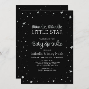 Black & Silver   Twinkle Little Star Baby Shower Invitation