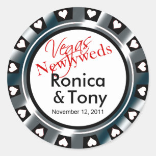 Black & Silver Vegas Newlyweds Casino Chip Classic Round Sticker