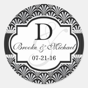Black & Silver Vintage Art Deco Wedding Classic Round Sticker