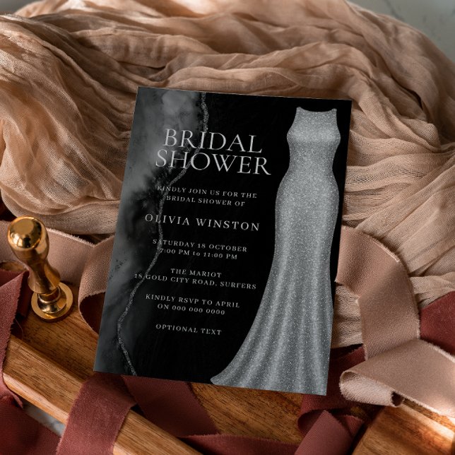 Black & Silver Vintage Elegant Bridal Shower Invitation (Creator Uploaded)