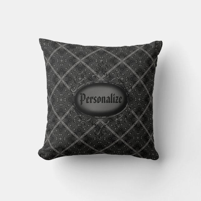 Black & Silver Vintage Personalised Throw Pillow (Front)