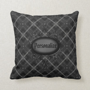 Black & Silver Vintage Personalised Throw Pillow