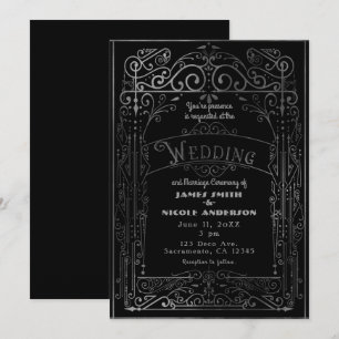 Black & Silver Vintage Victorian Deco Wedding Invitation