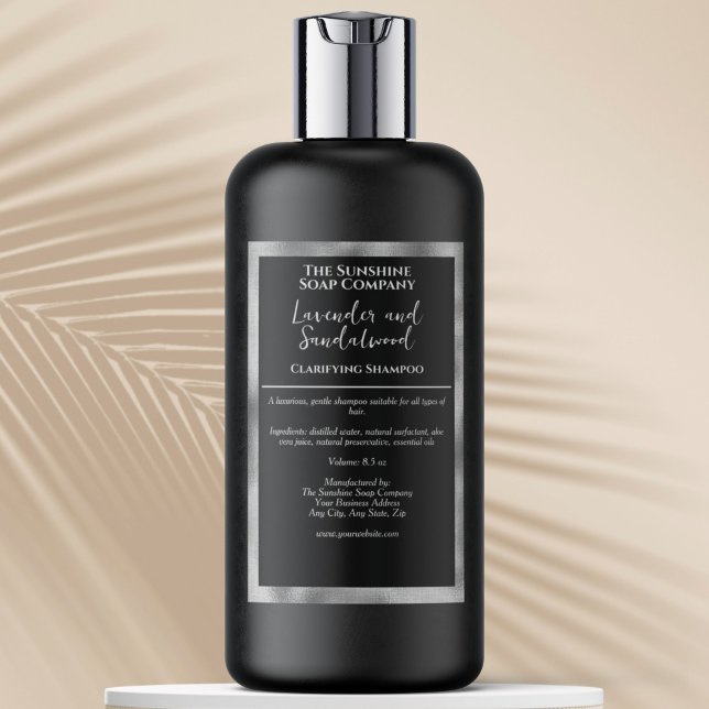 Black & Silver waterproof cosmetics bottle label (Creator Uploaded)