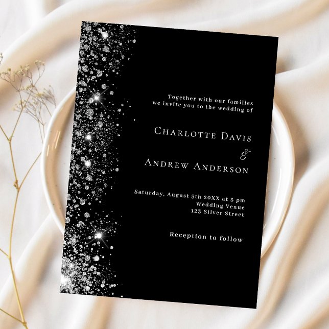 Black silver white budget wedding invitation (Creator Uploaded)