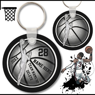 Black, Silver, White, Cheap Basketball Team Gifts Key Ring