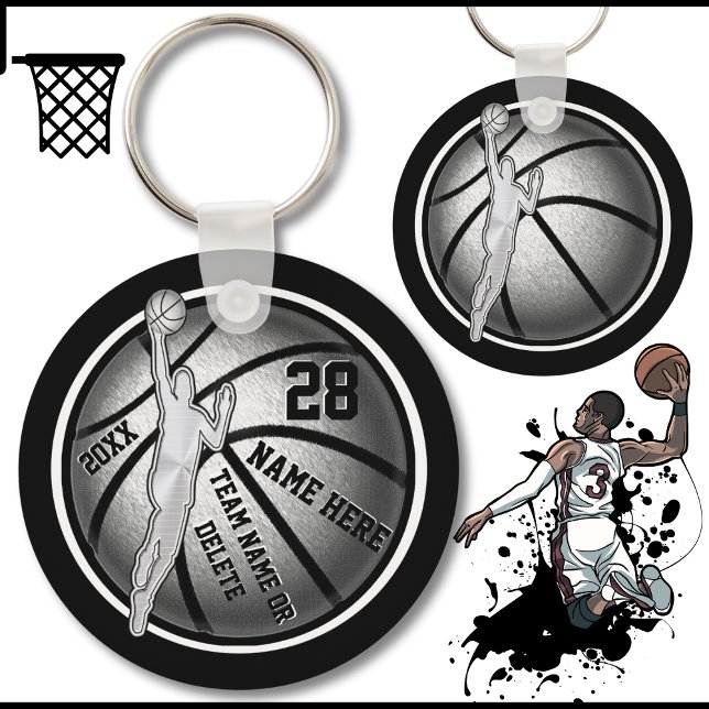 Black, Silver, White, Cheap Basketball Team Gifts Key Ring (Black, Silver and White, Basketball Team Gift Ideas for boys and men. Basketball goodie bag Ideas.)