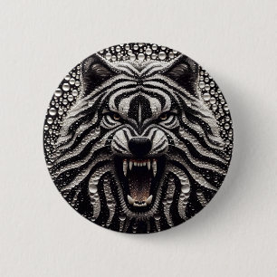 Black & Silver Wolf Button