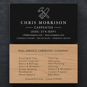 Black Silver Wood Carpenter Carpentry Business Card