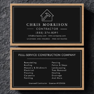 Black Silver Wood Construction Contractor Business Card