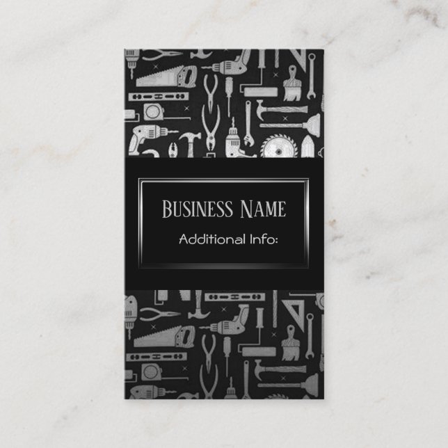 Black & Silver Workshop Tools Business Card 4 (Front)