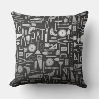 Black & Silver Workshop Tools Throw Pillow