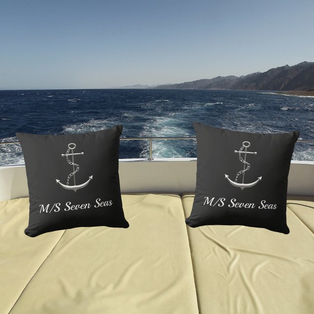 Black silver yacht boat anchor name cushion (Creator Uploaded)