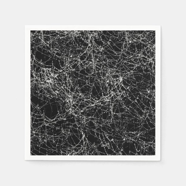 Black & Silvery Spider Webs Chic Halloween Party Napkin (Front)