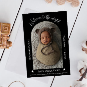 Black Simple Arch Frame Photo Birth Announcement