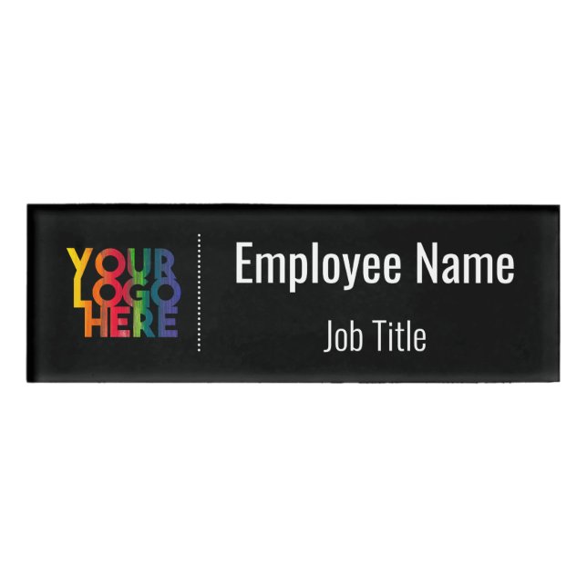 Black Simple Business Logo Black Background Name Tag (Front)