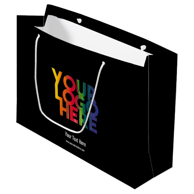 Black Simple Business Logo Large Gift Bag (Front Angled)