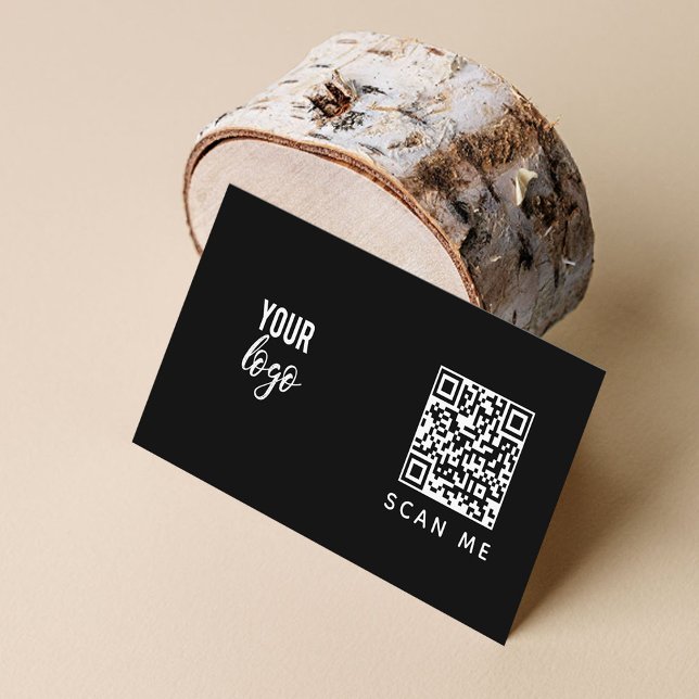 Black Simple Business Logo QR Code Business Card (Creator Uploaded)