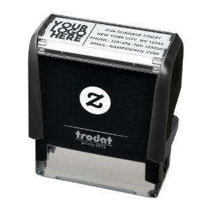 Black Simple Business Logo Return Address Self-inking Stamp