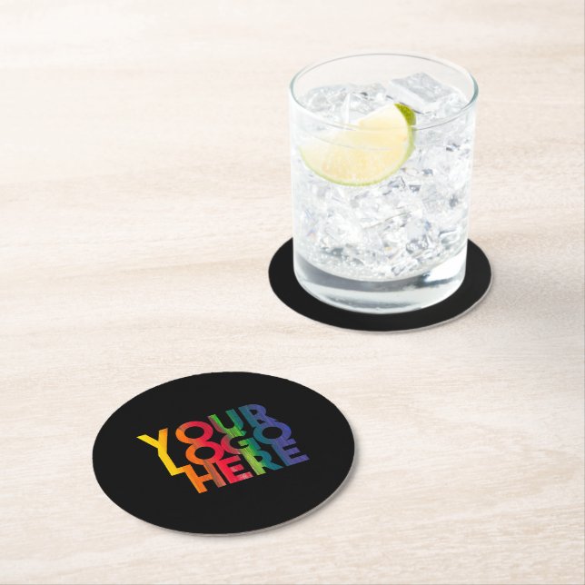 Black Simple Business Logo Round Paper Coaster (Insitu)