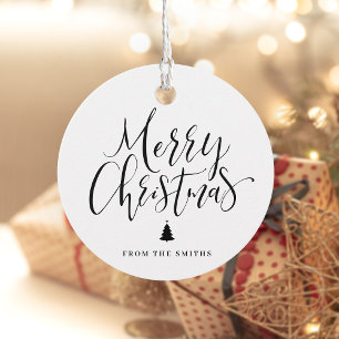 Black Simple Calligraphy Merry Christmas Favour Tags
