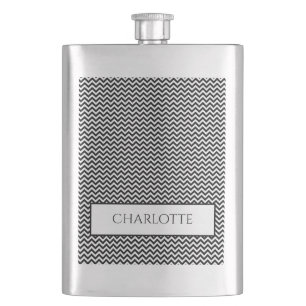 Black Simple Chevron Personalised Flask