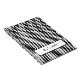 Black Simple Chevron Personalised Notebook