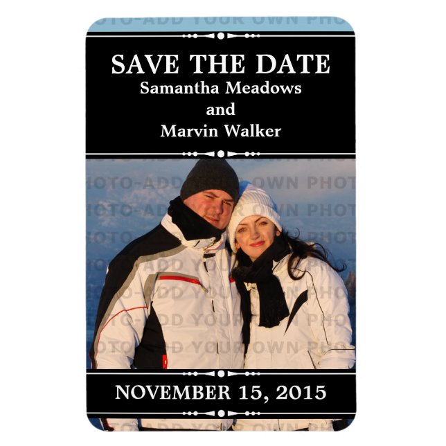 Black Simple Chic Photo Save the Date Magnet (Vertical)