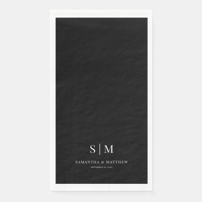 Black Simple Couple Initials Wedding Napkin (Front)
