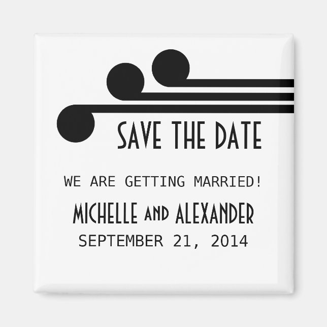 Black Simple Deco Chic Save the Date Magnet (Front)