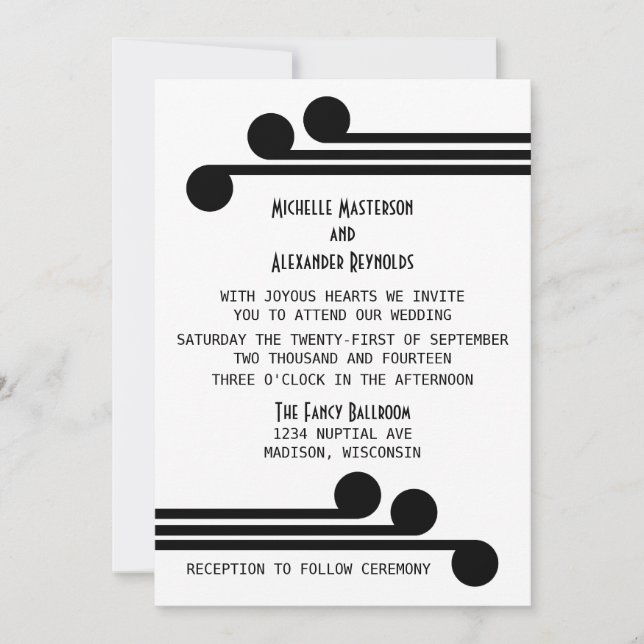 Black Simple Deco Chic Wedding Invite (Front)