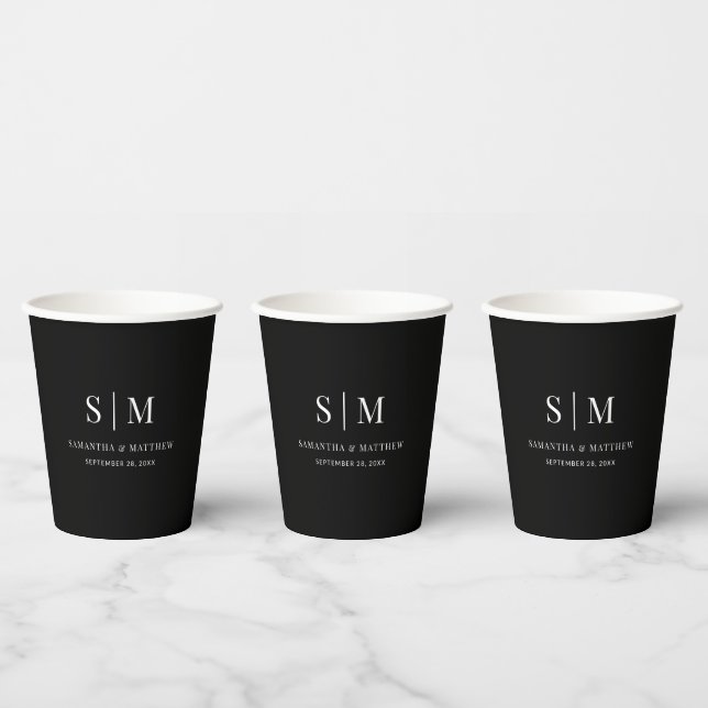 Black Simple Elegant Couple Initials Wedding Paper Cups (Multi)
