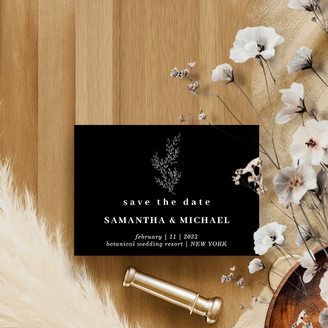 Black Simple Flower Autumn Save date Invitation (Creator Uploaded)