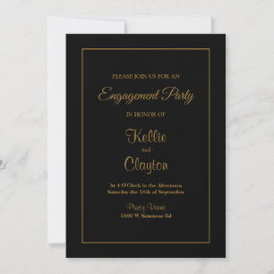 Black Simple Framed Engagement Party Invitation