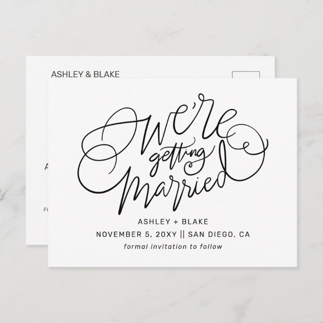Black Simple Handwritten Calligraphy Save the Date Announcement Postcard (Front/Back)