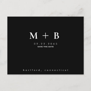 Black Simple Initials Wedding QR Save the Date Postcard