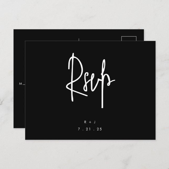 Black Simple Lettering Wedding RSVP Postcard (Front/Back)