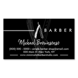 Black Simple Logo Razor Barber Magnetic Business Card