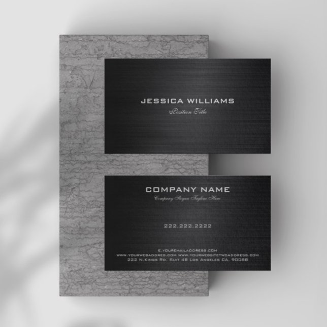 Black Simple Metallic Brushed Aluminium Look Business Card (Creator Uploaded)